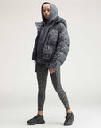 Dove Grey Carbon Leopard Short Padded Winter Jacket