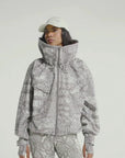Almond Milk and Charcoal Crocodile Print Windbreaker Jacket