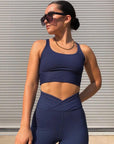 Navy Ribbed Gym Sports Bra