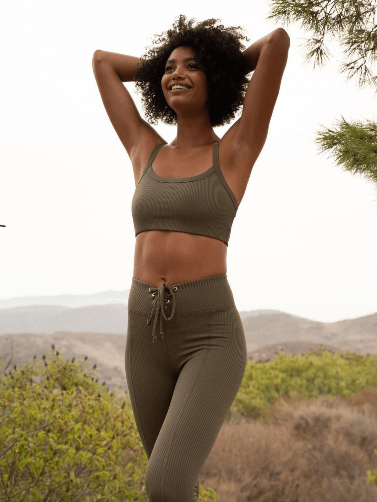 Olive Ribbed Football Leggings