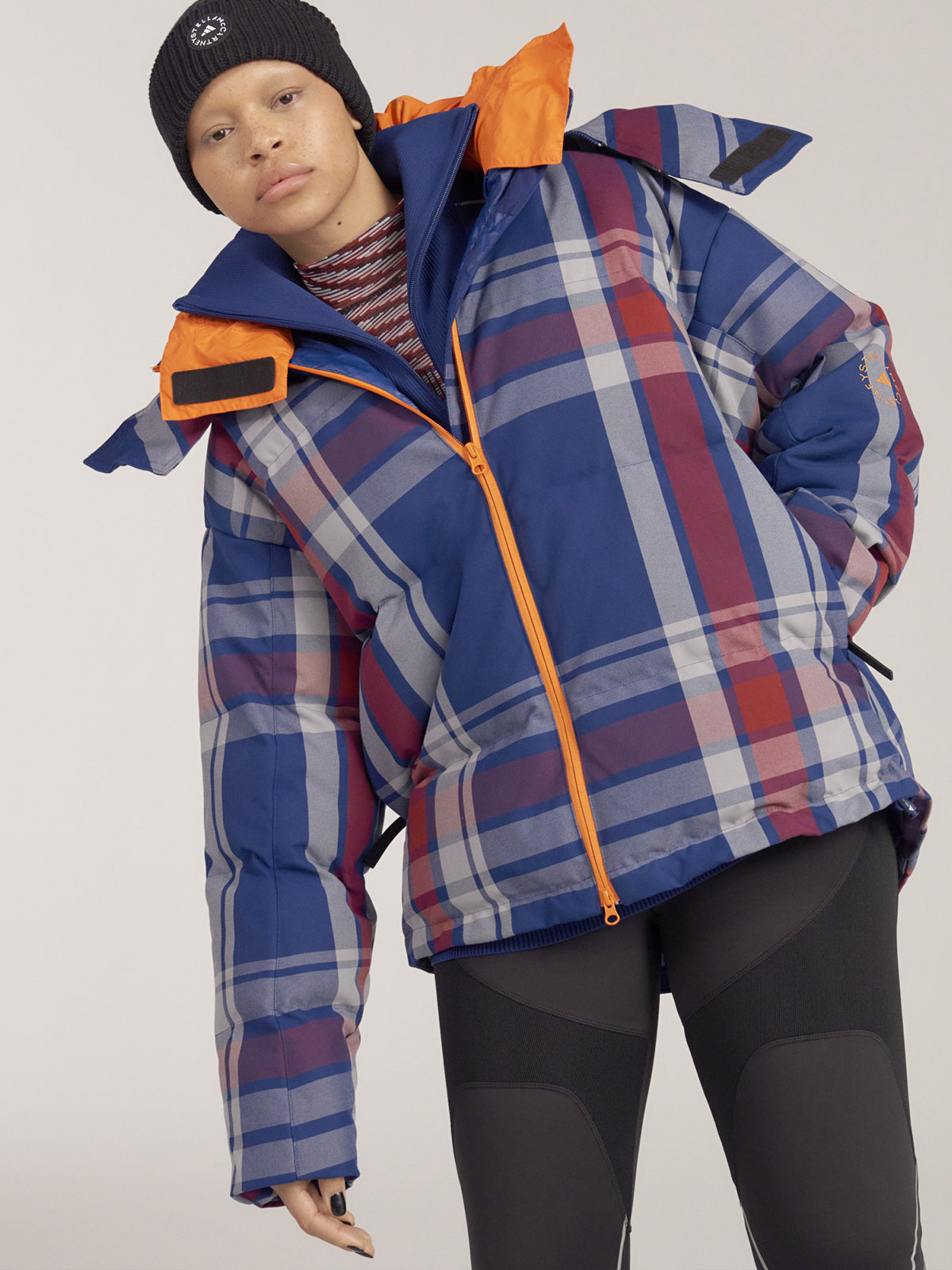 Mystery Blue Check Mid Length Padded Winter Jacket Fashercise