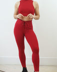 Red Ribbed Football Leggings
