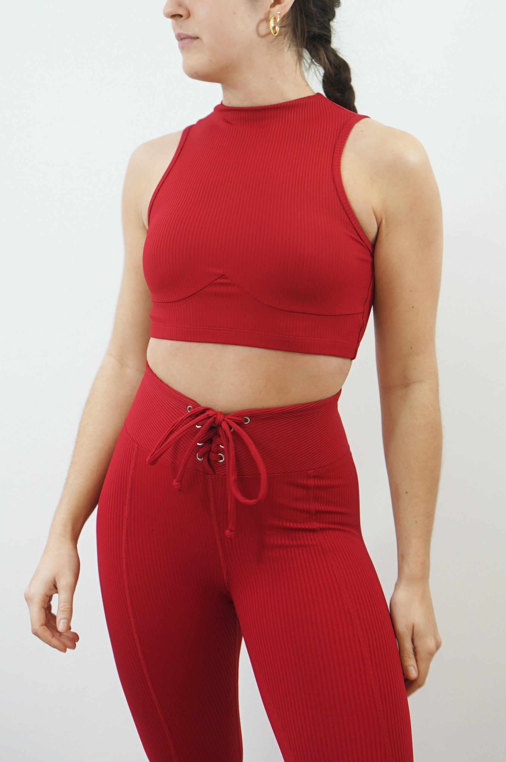 Red Ribbed Mockneck Sports Bra