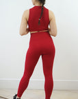 Red Ribbed Mockneck Sports Bra