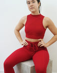 Red Ribbed Mockneck Sports Bra