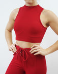 Red Ribbed Mockneck Sports Bra