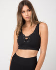 Black Ribbed Football Sports Bra