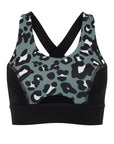 Leopard Print Contrast Cross Back Sports Bra