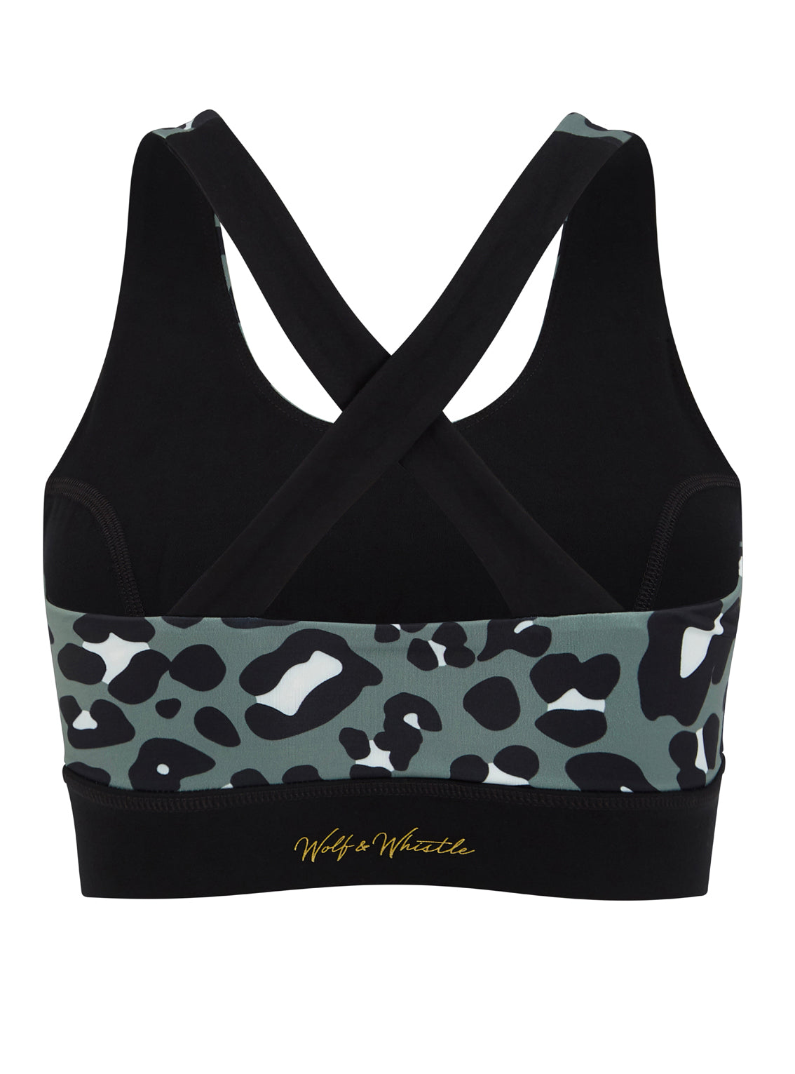 Leopard Print Contrast Cross Back Sports Bra