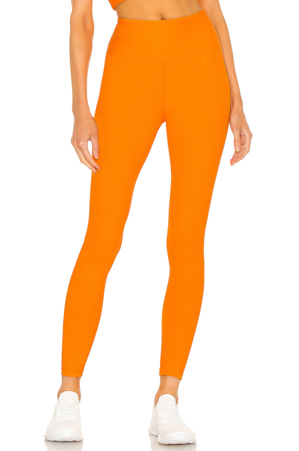Orange Ribbed High High Leggings - Main Image