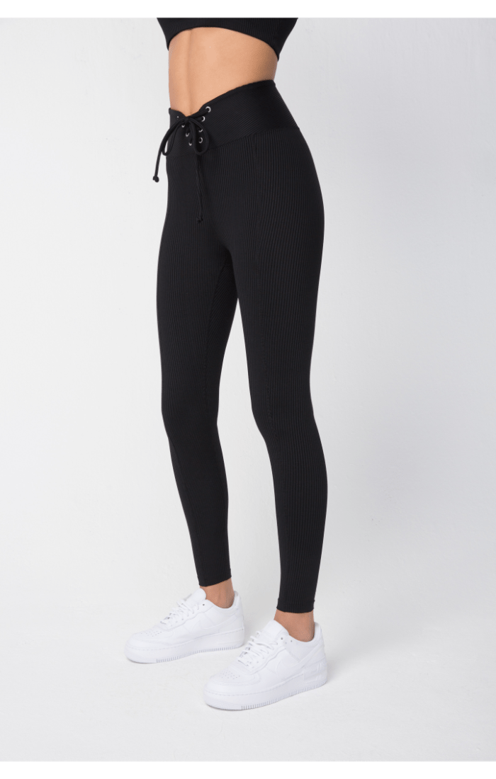 Black Ribbed Football Leggings