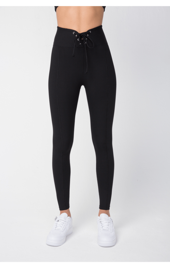 Black Ribbed Football Leggings