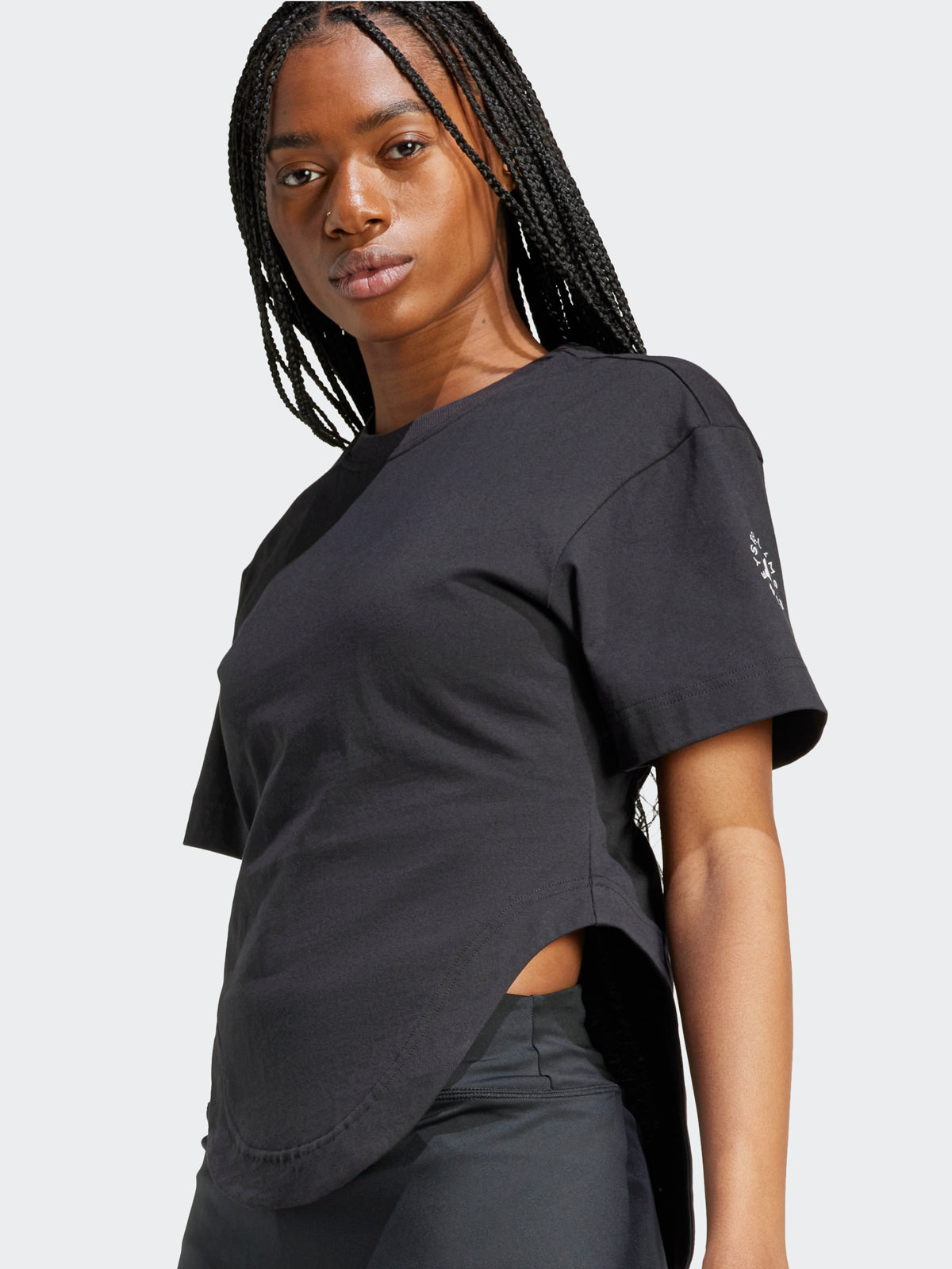 Black TrueCasuals Sportswear Curved Hem T-Shirt