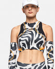 Chalk Pearl Leopard Print TruePace Running Crop Top with Arm Guards