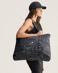 Black Almond Milk Crocodile Print Packable Tote Bag