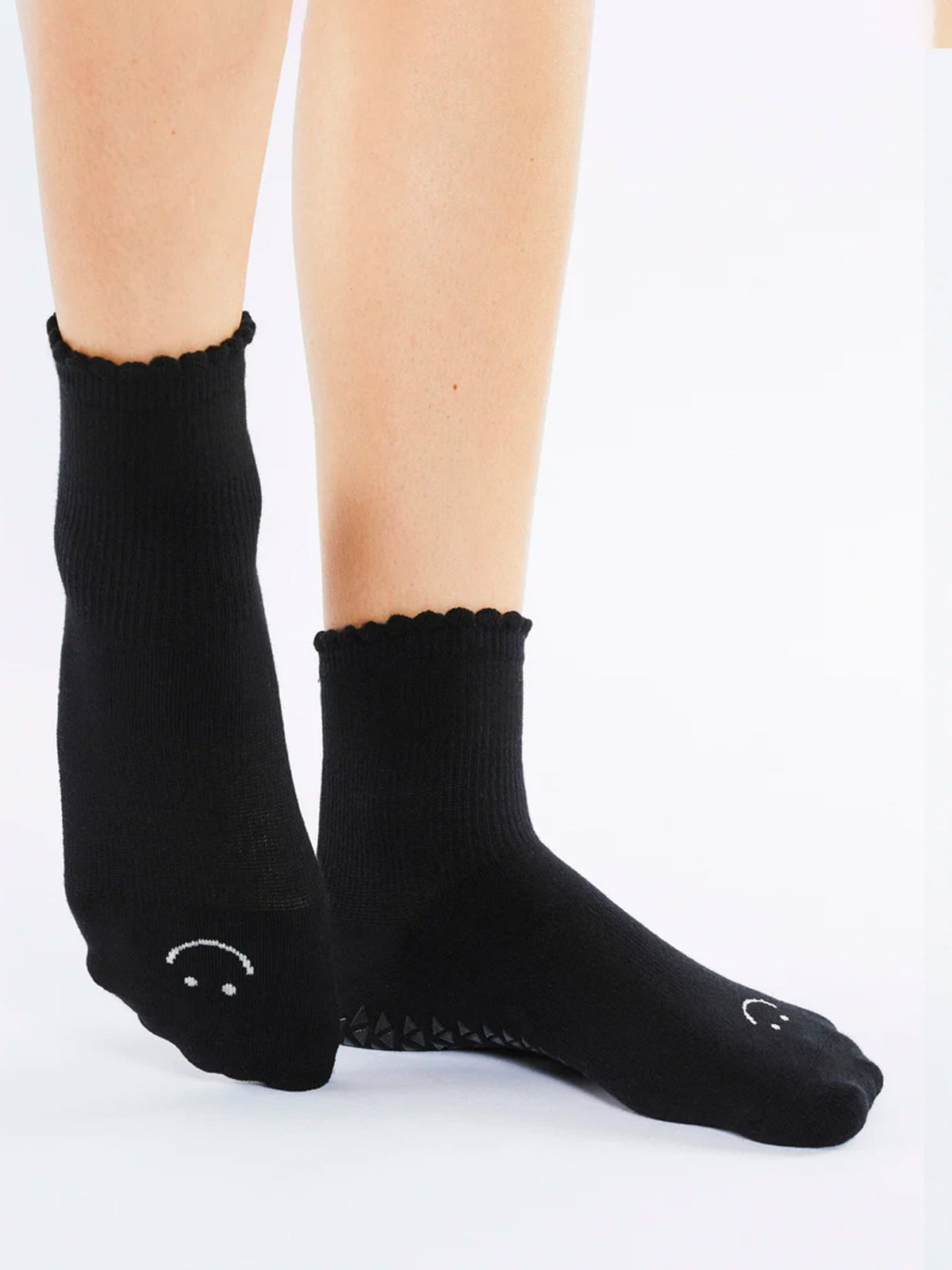 Black Happy Ankle Grip Socks