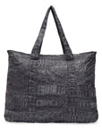 Black Almond Milk Crocodile Print Packable Tote Bag