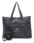 Black Almond Milk Crocodile Print Packable Tote Bag