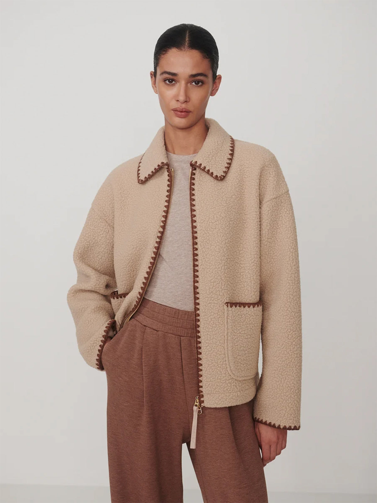 Light Taupe Ruiko Fleece Jacket