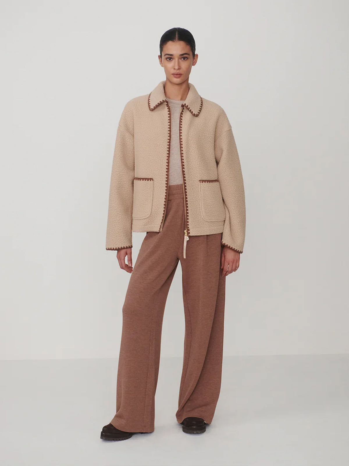 Light Taupe Ruiko Fleece Jacket