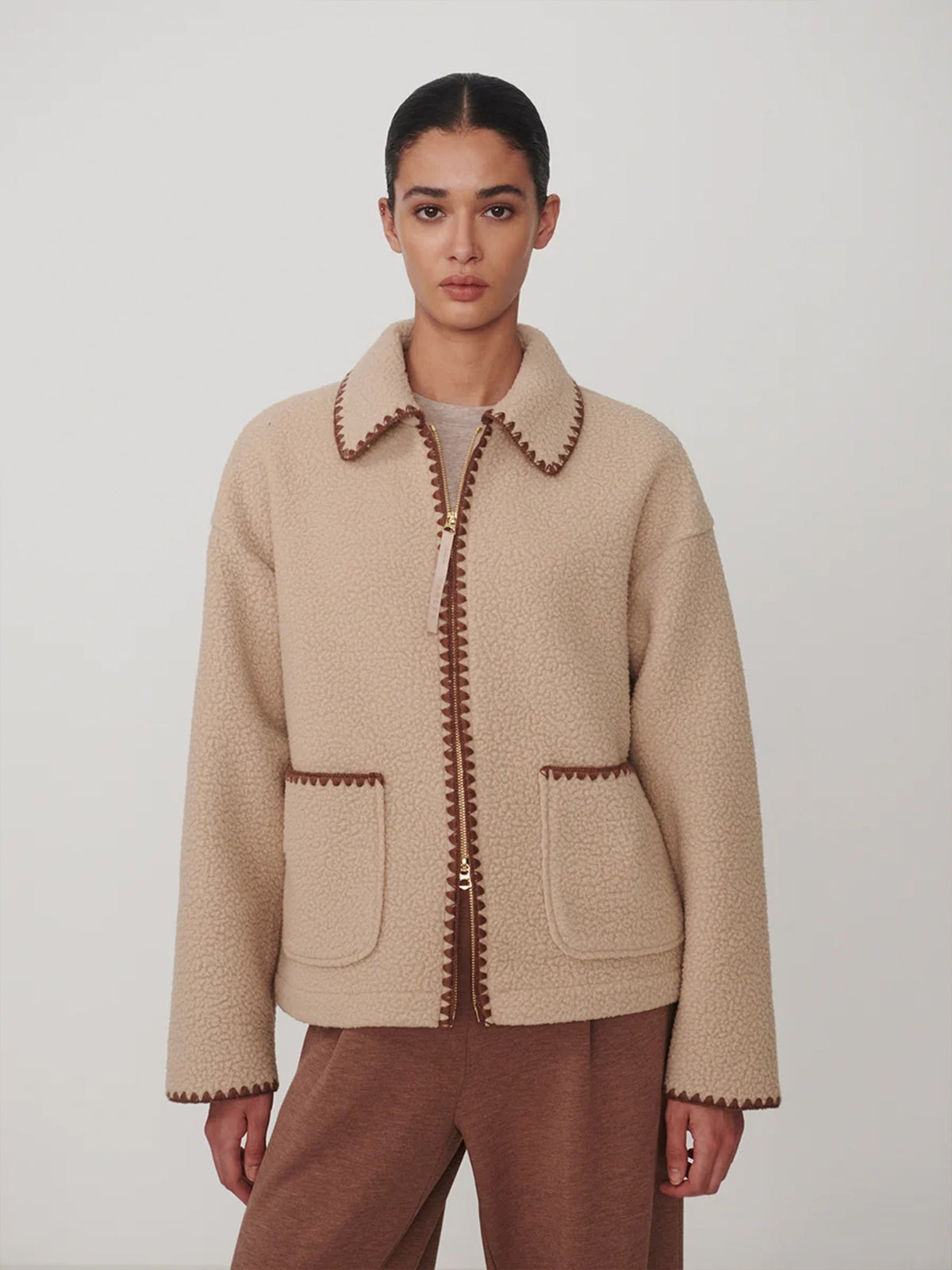 Light Taupe Ruiko Fleece Jacket