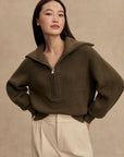 Olive Night Maura Half Zip Rib Knit