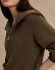 Olive Night Maura Half Zip Rib Knit