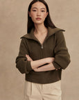 Olive Night Maura Half Zip Rib Knit
