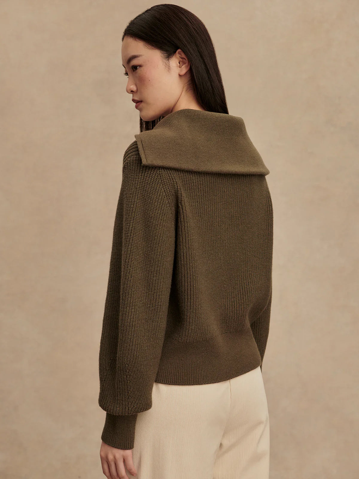 Olive Night Maura Half Zip Rib Knit