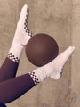 Chocolate Checkerboard Pilates Grip Socks