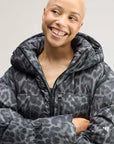 Dove Grey Carbon Leopard Short Padded Winter Jacket