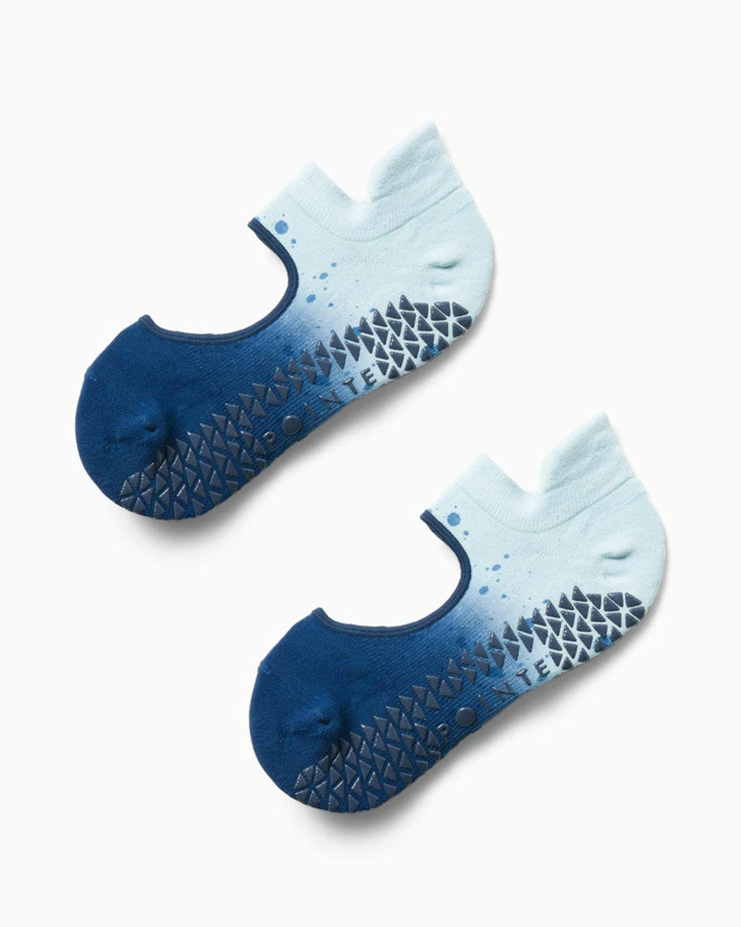 Blue Splatter Ballet Strap Grip Socks