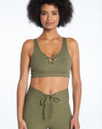 Olive Ribbed Football Sports Bra